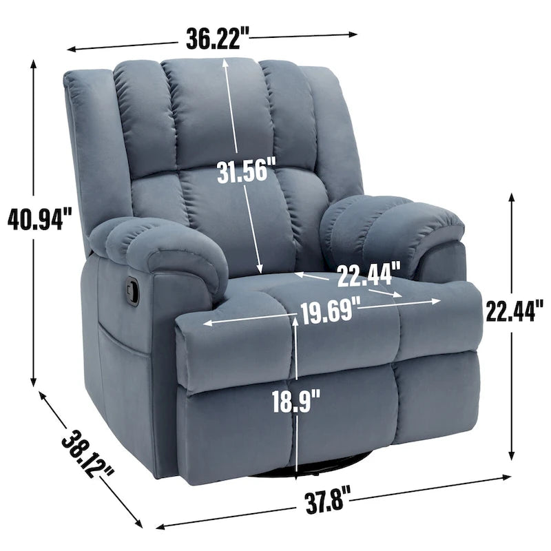 Oversized Swivel Rocker Recliner Chair Beige Fabric Pillow Top Arms Cushion Back Manual