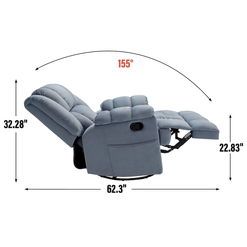 Oversized Swivel Rocker Recliner Chair Beige Fabric Pillow Top Arms Cushion Back Manual