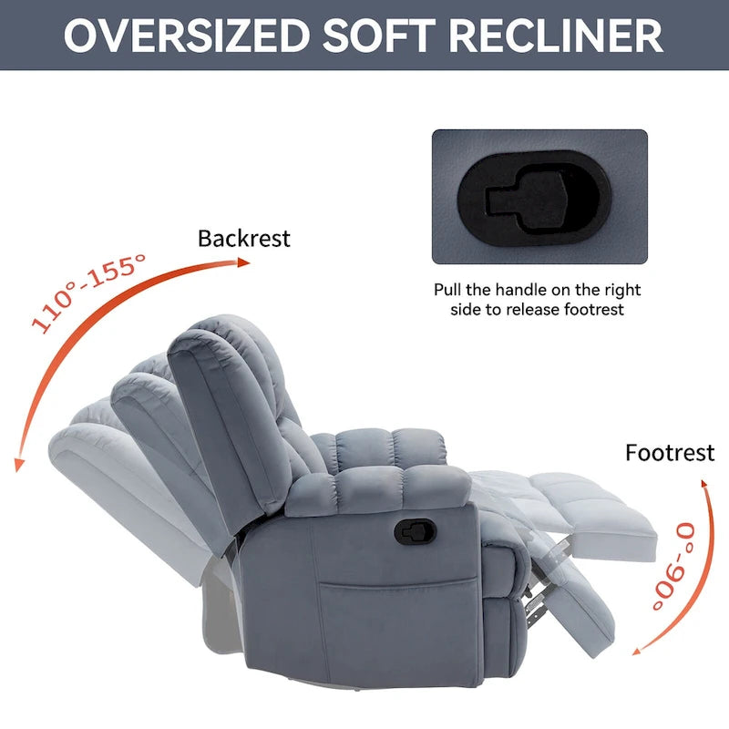 Oversized Swivel Rocker Recliner Chair Beige Fabric Pillow Top Arms Cushion Back Manual