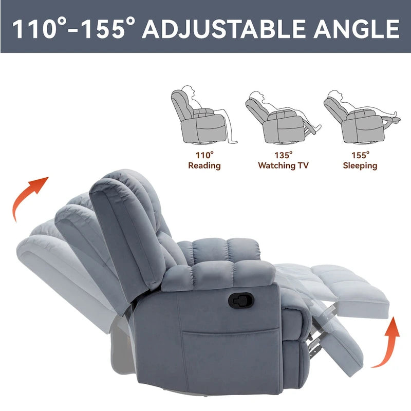 Oversized Swivel Rocker Recliner Chair Beige Fabric Pillow Top Arms Cushion Back Manual