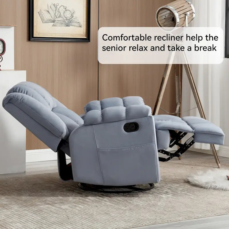 Oversized Swivel Rocker Recliner Chair Beige Fabric Pillow Top Arms Cushion Back Manual