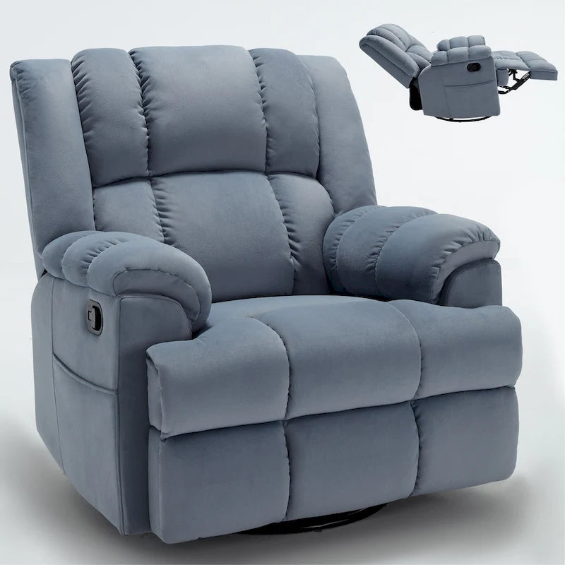 Oversized Swivel Rocker Recliner Chair Beige Fabric Pillow Top Arms Cushion Back Manual