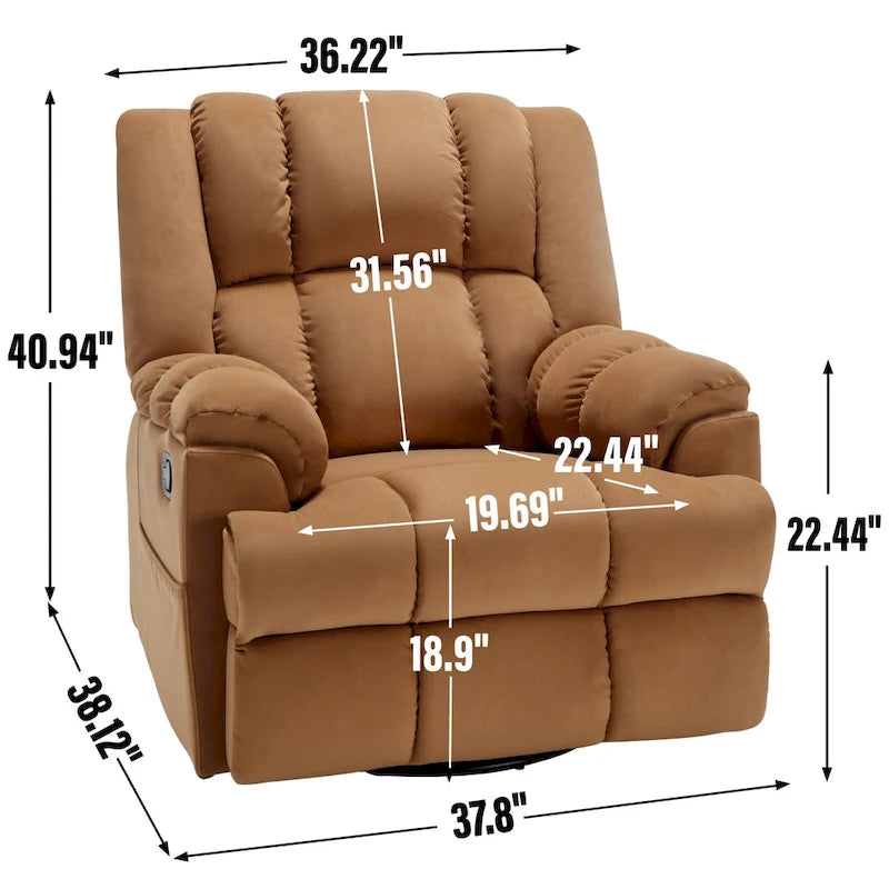 Oversized Swivel Rocker Recliner Chair Beige Fabric Pillow Top Arms Cushion Back Manual