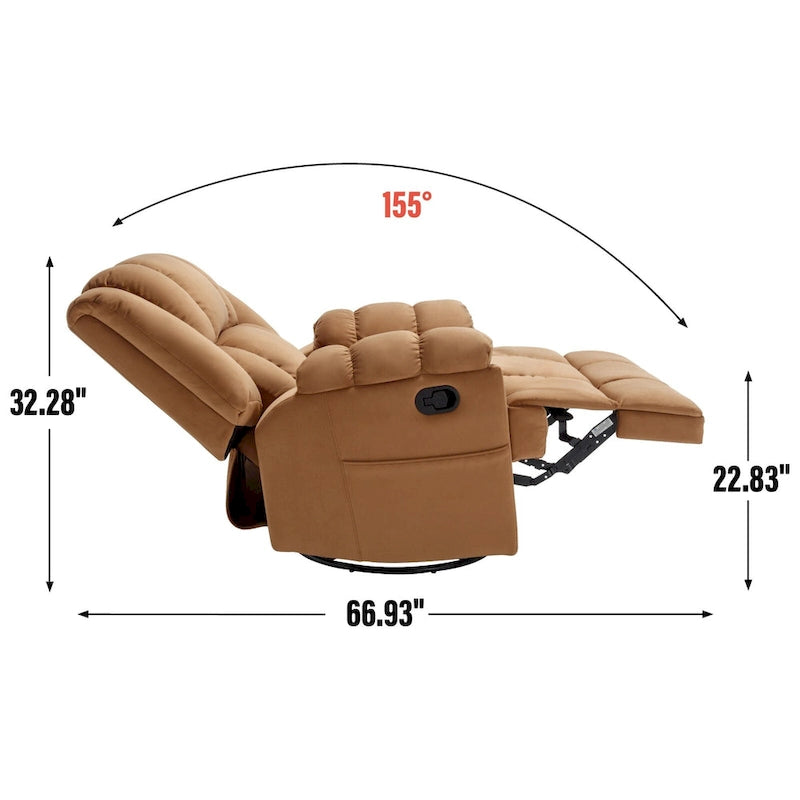 Oversized Swivel Rocker Recliner Chair Beige Fabric Pillow Top Arms Cushion Back Manual