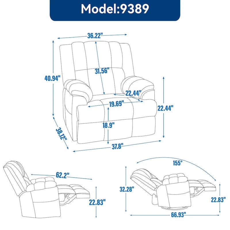 Oversized Swivel Rocker Recliner Chair Beige Fabric Pillow Top Arms Cushion Back Manual