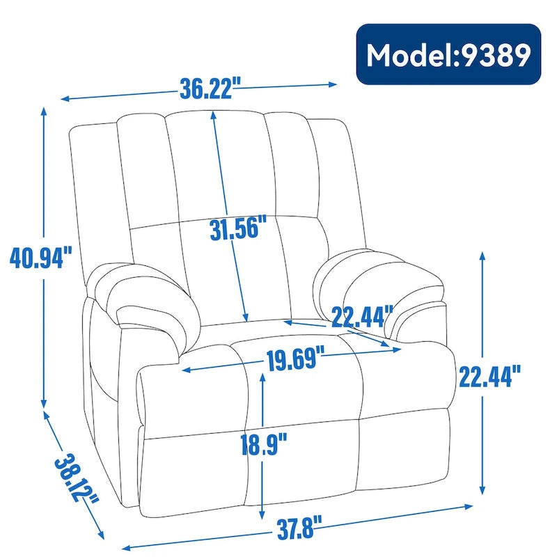 Oversized Swivel Rocker Recliner Chair Beige Fabric Pillow Top Arms Cushion Back Manual