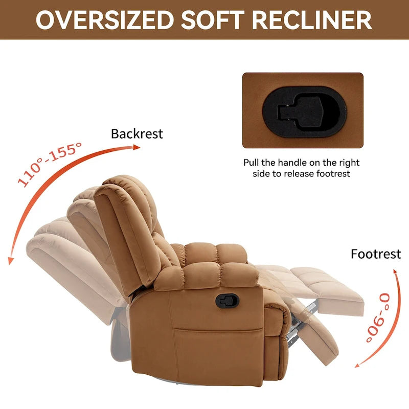 Oversized Swivel Rocker Recliner Chair Beige Fabric Pillow Top Arms Cushion Back Manual