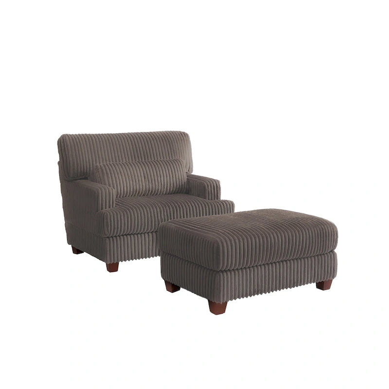 Wide Ribbed Corduroy Upholstered Accent Armchair Cushioned Seat Wooden Legs