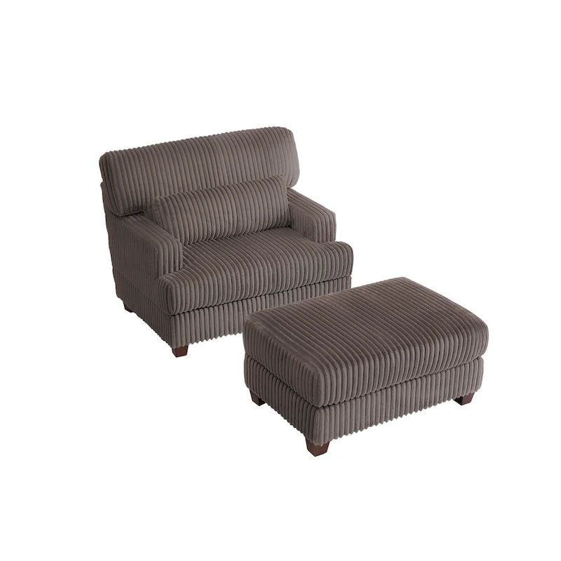 Wide Ribbed Corduroy Upholstered Accent Armchair Cushioned Seat Wooden Legs