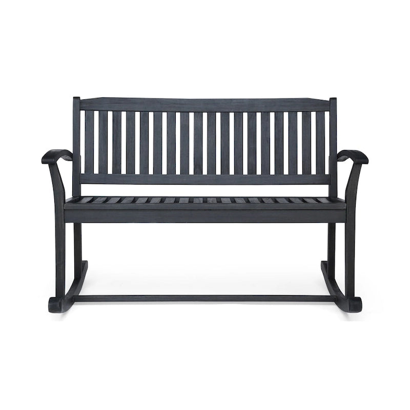 Acacia Wood Rocking Loveseat Natural Stain Dark Grey Farmhouse Outdoor Bench