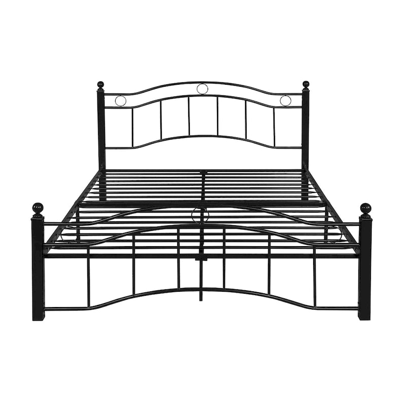 Contemporary Iron Platform Bed Frame with Arched Headboard and Decorative Accents