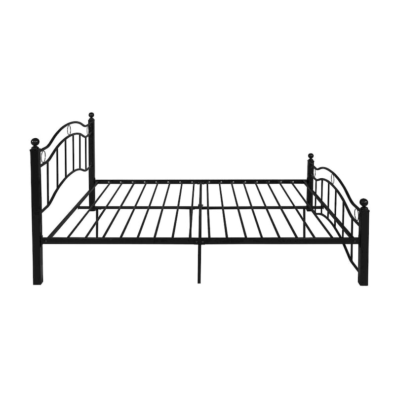 Contemporary Iron Platform Bed Frame with Arched Headboard and Decorative Accents