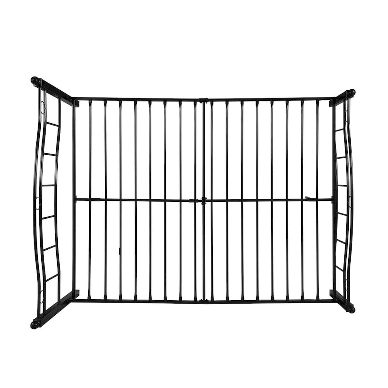 Contemporary Iron Platform Bed Frame with Arched Headboard and Decorative Accents