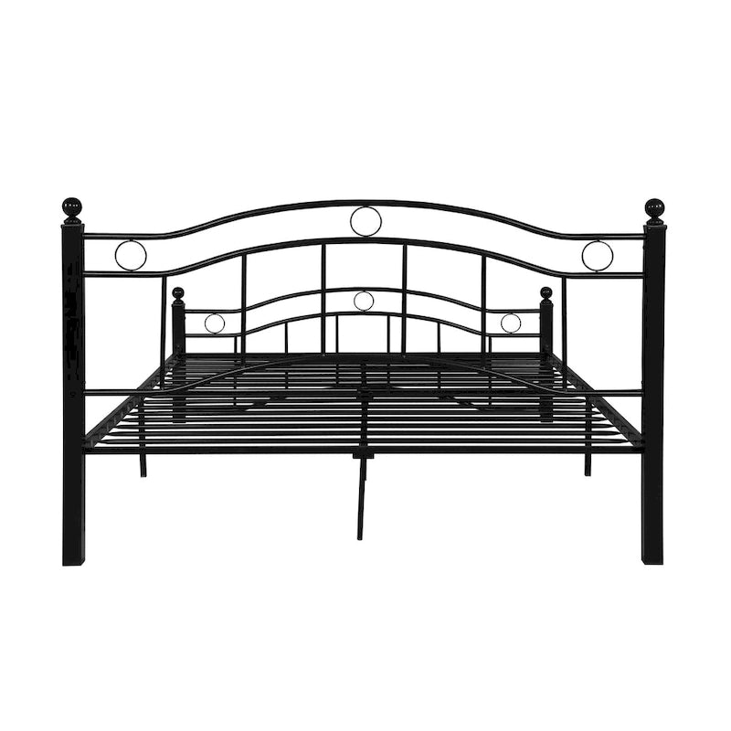 Contemporary Iron Platform Bed Frame with Arched Headboard and Decorative Accents