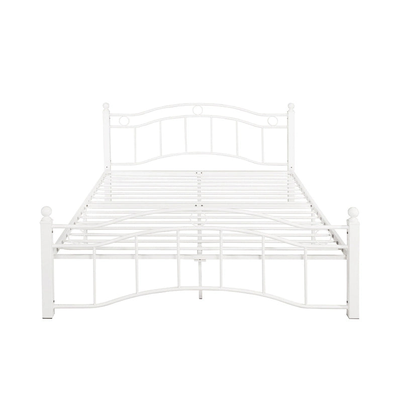 Contemporary Iron Platform Bed Frame with Arched Headboard and Decorative Accents