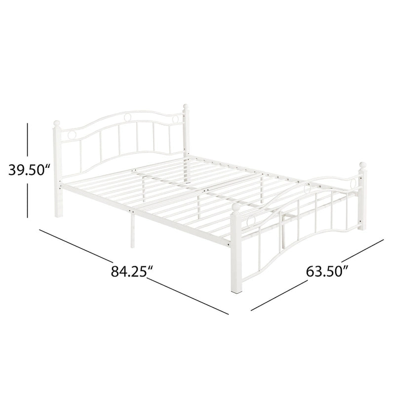Contemporary Iron Platform Bed Frame with Arched Headboard and Decorative Accents