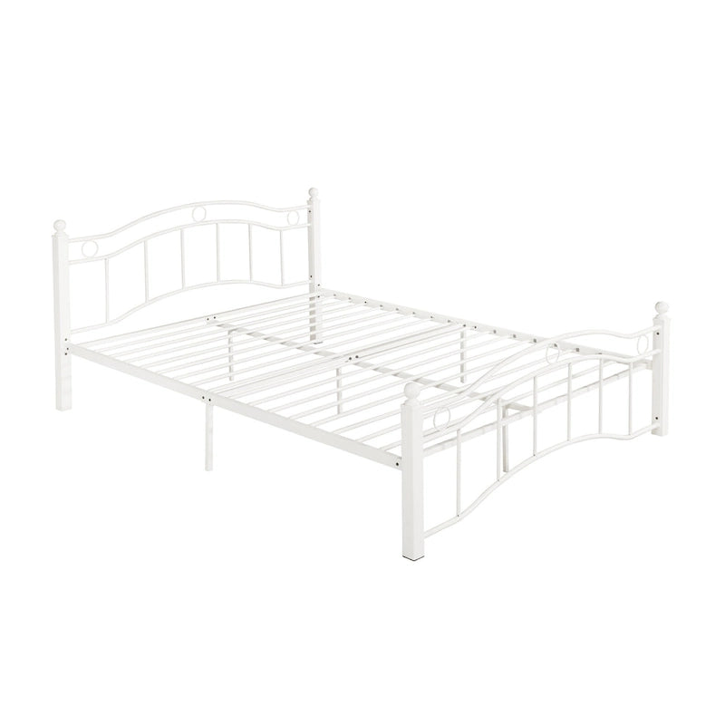 Contemporary Iron Platform Bed Frame with Arched Headboard and Decorative Accents