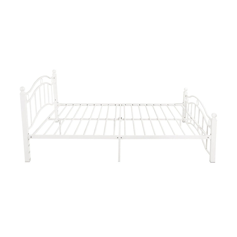 Contemporary Iron Platform Bed Frame with Arched Headboard and Decorative Accents
