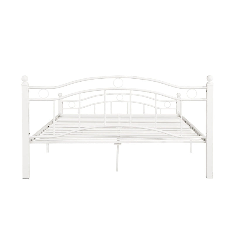 Contemporary Iron Platform Bed Frame with Arched Headboard and Decorative Accents