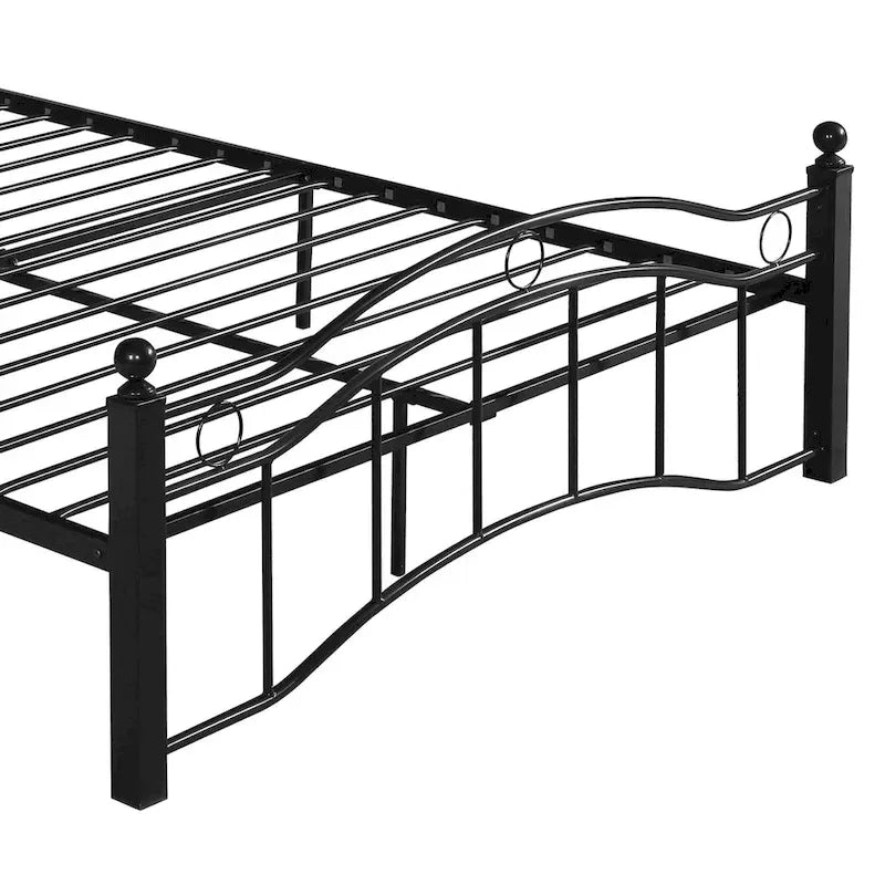 Contemporary Iron Platform Bed Frame with Arched Headboard and Decorative Accents