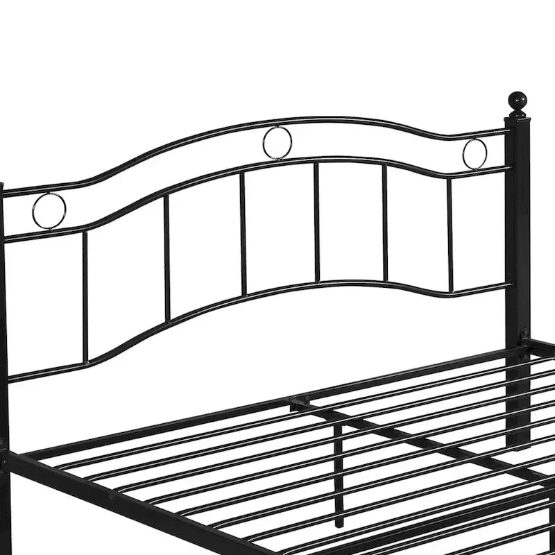 Contemporary Iron Platform Bed Frame with Arched Headboard and Decorative Accents