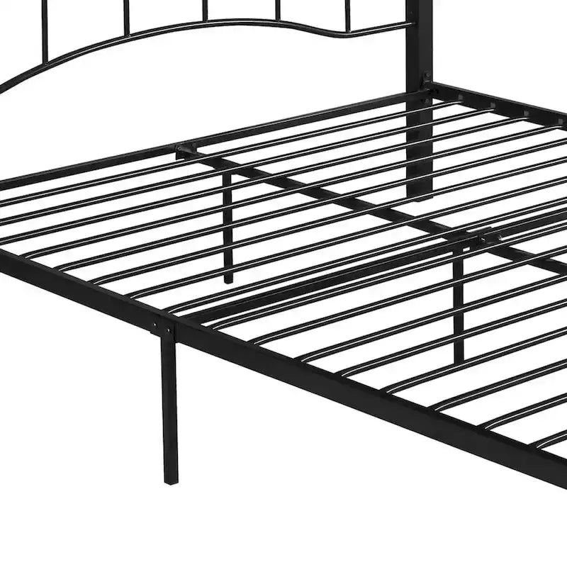 Contemporary Iron Platform Bed Frame with Arched Headboard and Decorative Accents