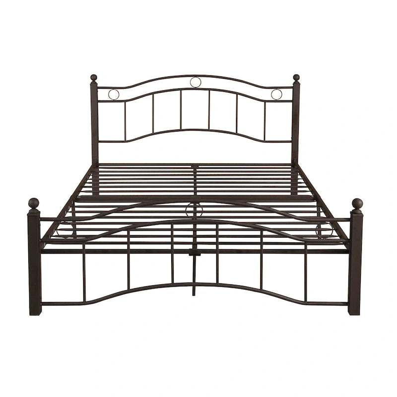 Contemporary Iron Platform Bed Frame with Arched Headboard and Decorative Accents