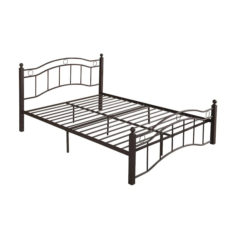 Contemporary Iron Platform Bed Frame with Arched Headboard and Decorative Accents