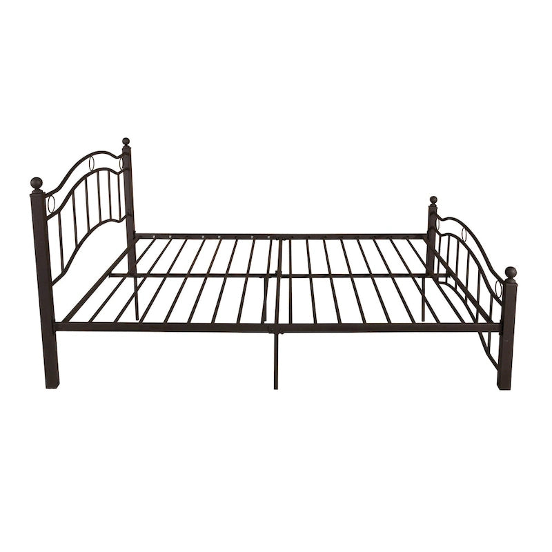 Contemporary Iron Platform Bed Frame with Arched Headboard and Decorative Accents