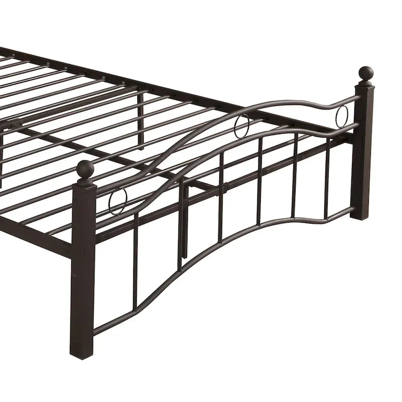 Contemporary Iron Platform Bed Frame with Arched Headboard and Decorative Accents