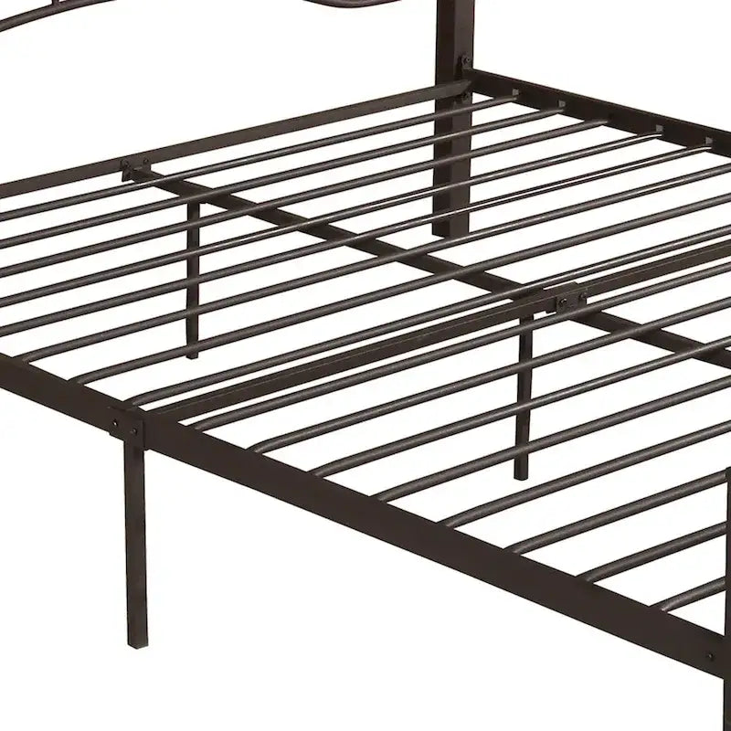 Contemporary Iron Platform Bed Frame with Arched Headboard and Decorative Accents