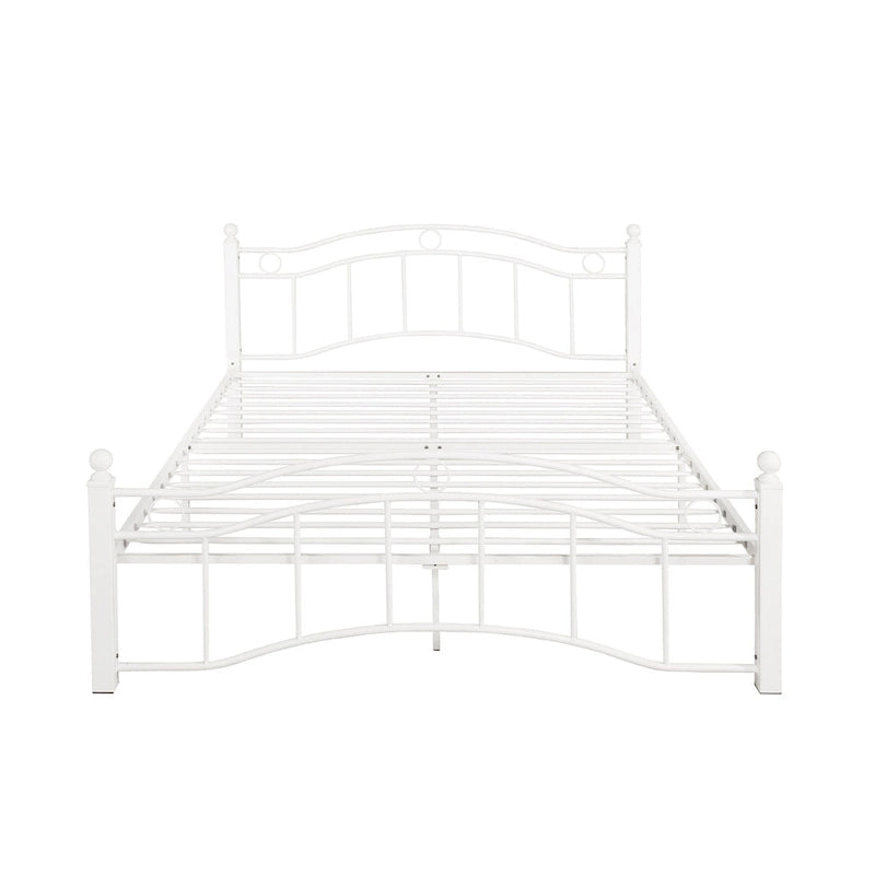 Contemporary Iron Platform Bed Frame with Arched Headboard and Decorative Accents