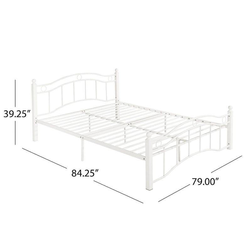 Contemporary Iron Platform Bed Frame with Arched Headboard and Decorative Accents