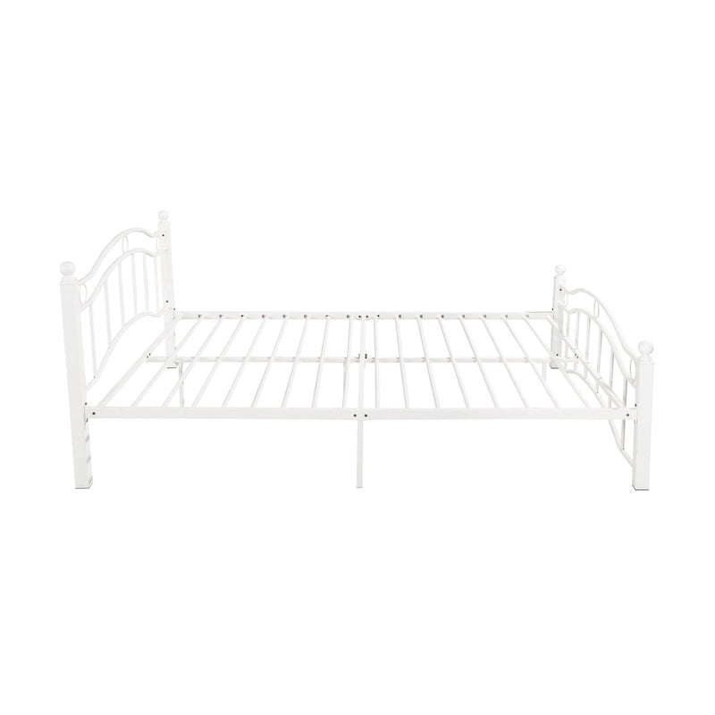 Contemporary Iron Platform Bed Frame with Arched Headboard and Decorative Accents