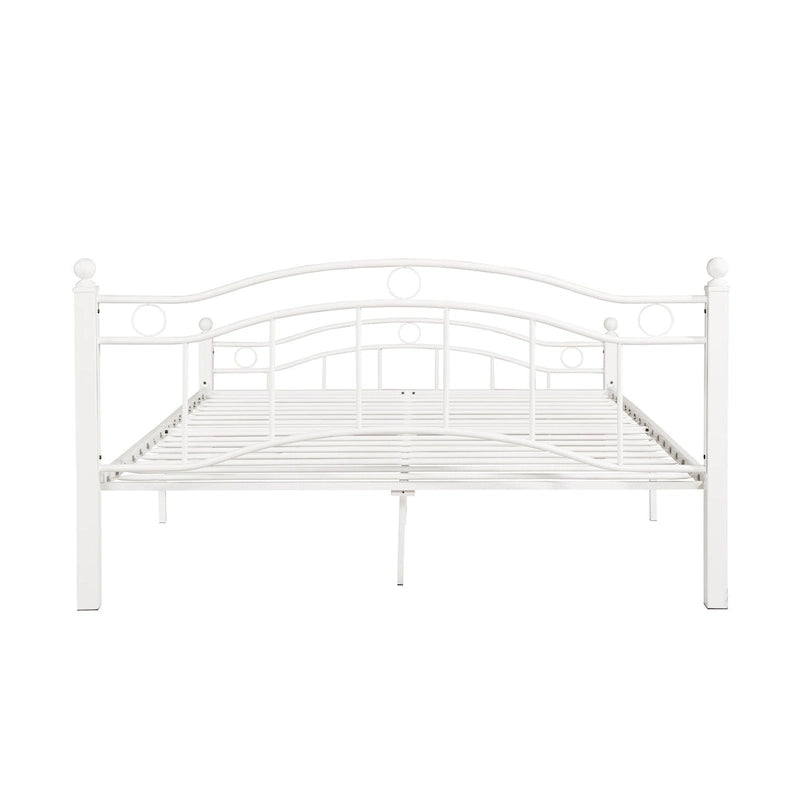 Contemporary Iron Platform Bed Frame with Arched Headboard and Decorative Accents