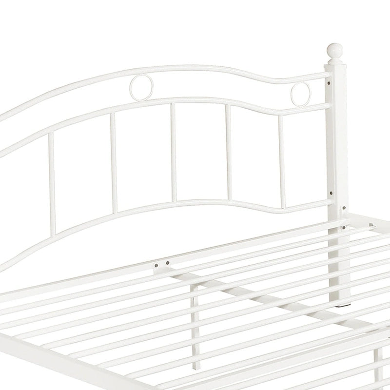 Contemporary Iron Platform Bed Frame with Arched Headboard and Decorative Accents