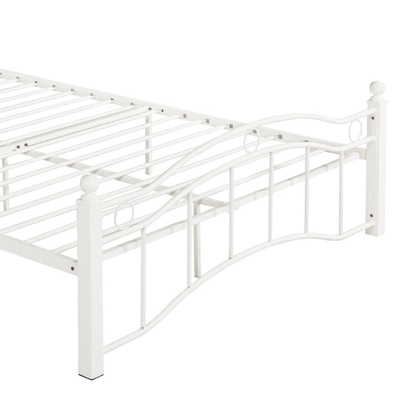 Contemporary Iron Platform Bed Frame with Arched Headboard and Decorative Accents