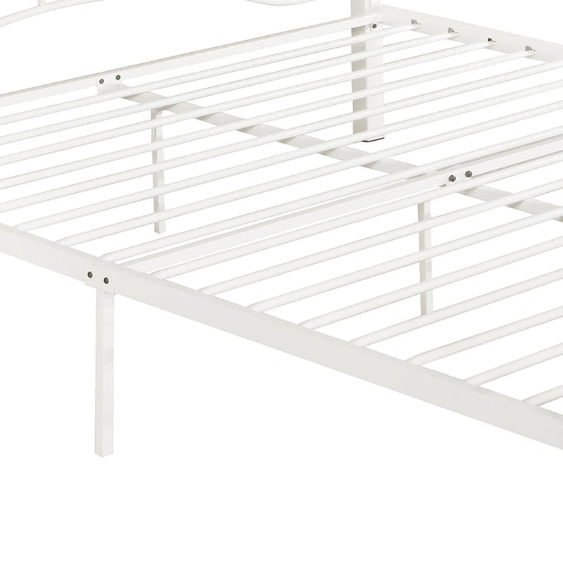 Contemporary Iron Platform Bed Frame with Arched Headboard and Decorative Accents