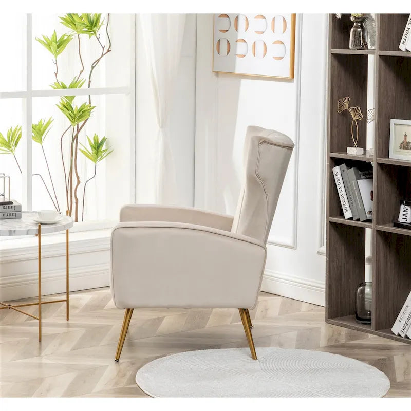 Velvet Channel Tufted High Back Accent Armchair with Gold Metal Legs