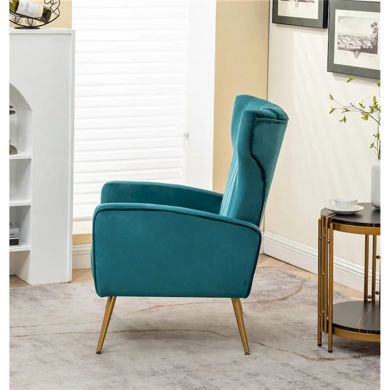 Velvet Channel Tufted High Back Accent Armchair with Gold Metal Legs
