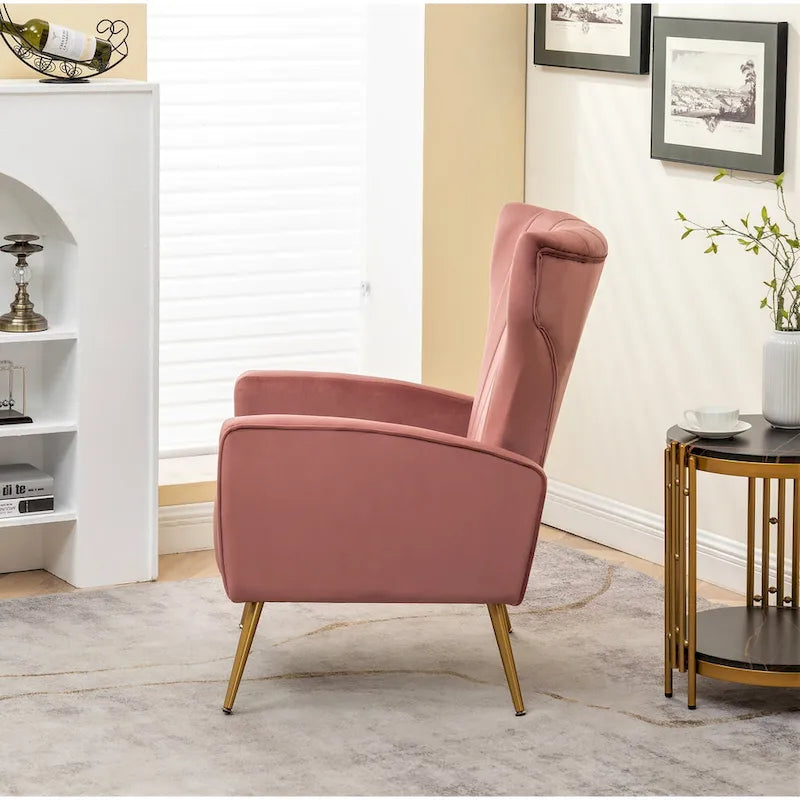 Velvet Channel Tufted High Back Accent Armchair with Gold Metal Legs
