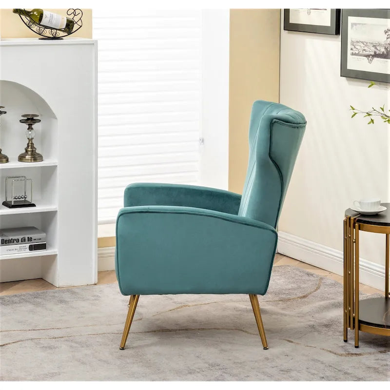 Velvet Channel Tufted High Back Accent Armchair with Gold Metal Legs
