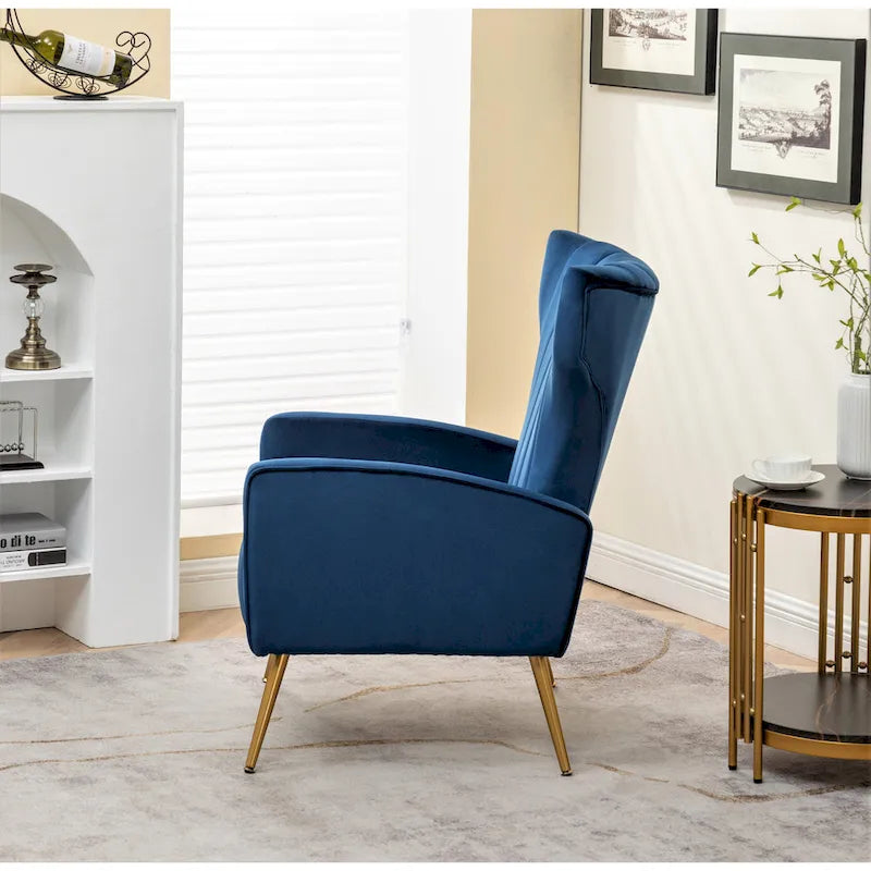 Velvet Channel Tufted High Back Accent Armchair with Gold Metal Legs