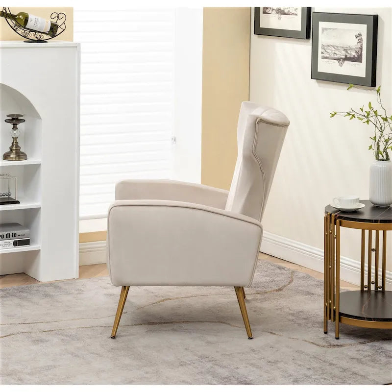 Velvet Channel Tufted High Back Accent Armchair with Gold Metal Legs