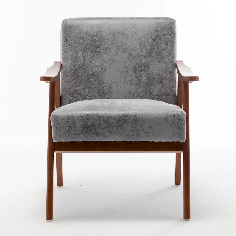 Mid-Century Modern Solid Wood Frame Microfiber Accent Lounge Chair