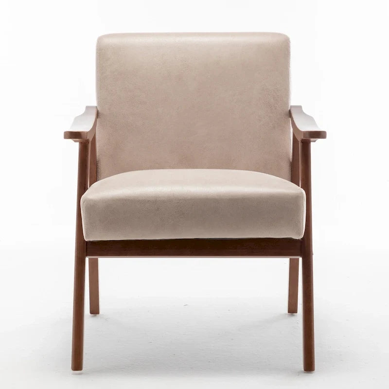 Fauteuil d'appoint lounge en microfibre et bois massif, style Mid-Century Modern