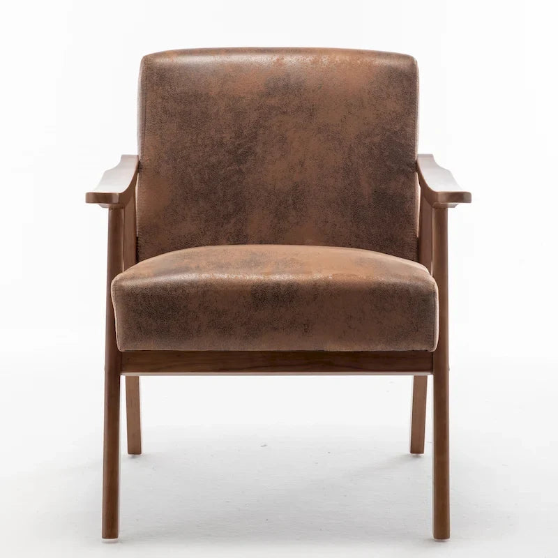 Fauteuil d'appoint lounge en microfibre et bois massif, style Mid-Century Modern