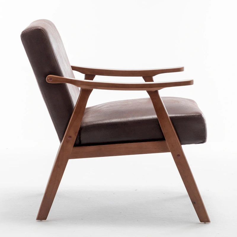 Mid-Century Modern Solid Wood Frame Microfiber Accent Lounge Chair