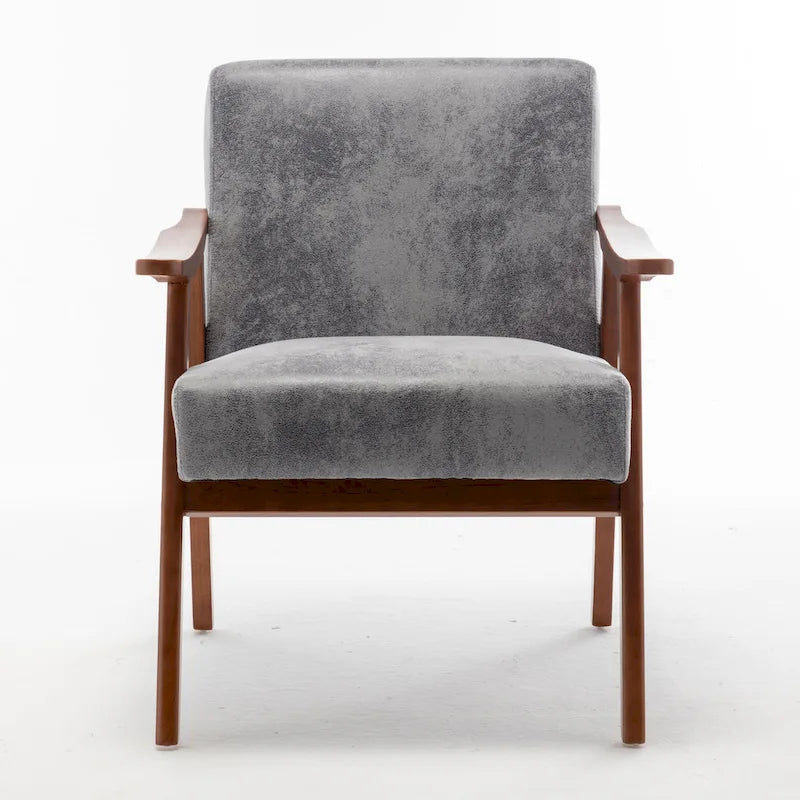 Mid-Century Modern Solid Wood Frame Microfiber Accent Lounge Chair