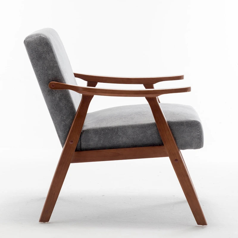 Mid-Century Modern Solid Wood Frame Microfiber Accent Lounge Chair